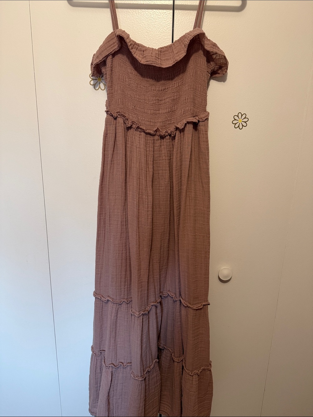 Zara Dusty Mauve Smocked Off-Shoulder Maxi Dress